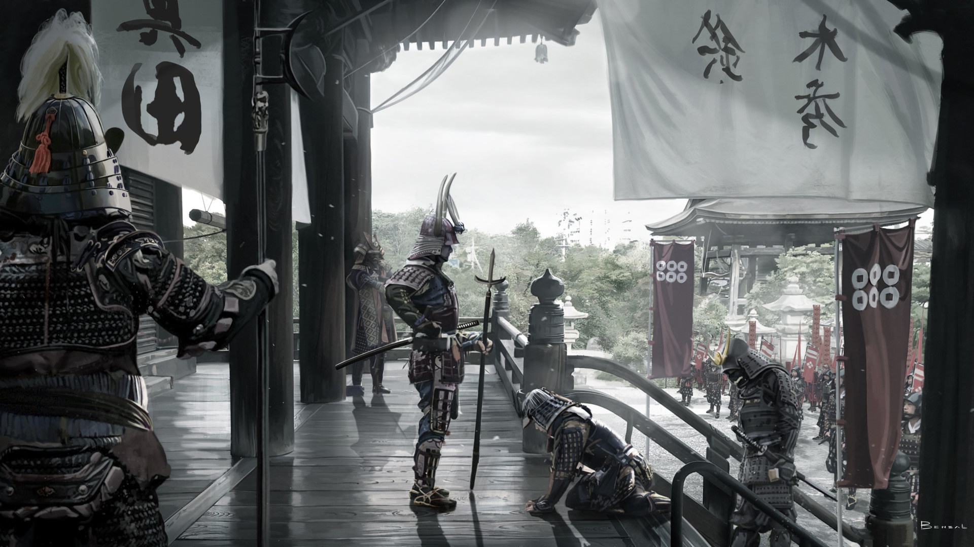 Laden Sie das Fantasie, Waffe, Krieger, Samurai, Banner-Bild kostenlos auf Ihren PC-Desktop herunter