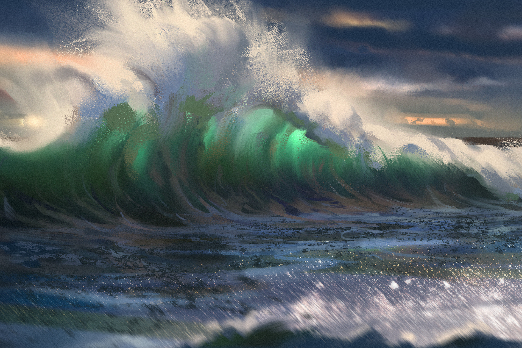 Free download wallpaper Sea, Ocean, Painting, Artistic, Wave on your PC desktop