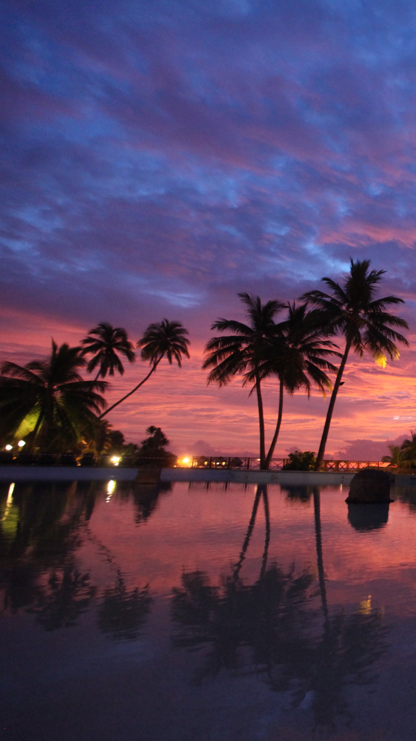 Download mobile wallpaper Sunset, Reflection, Cloud, Resort, Photography, Pool, Bora Bora for free.