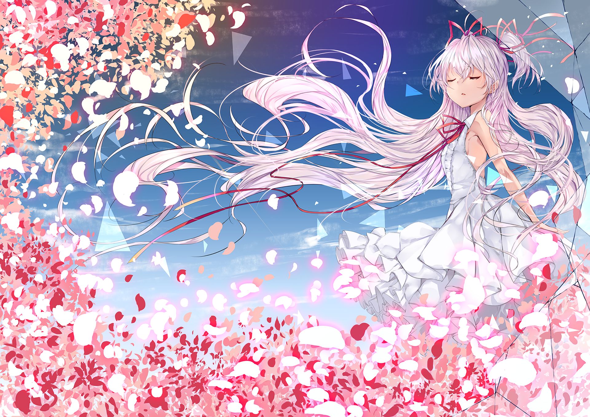 Free download wallpaper Anime, Flower, Dress, Original, White Hair on your PC desktop