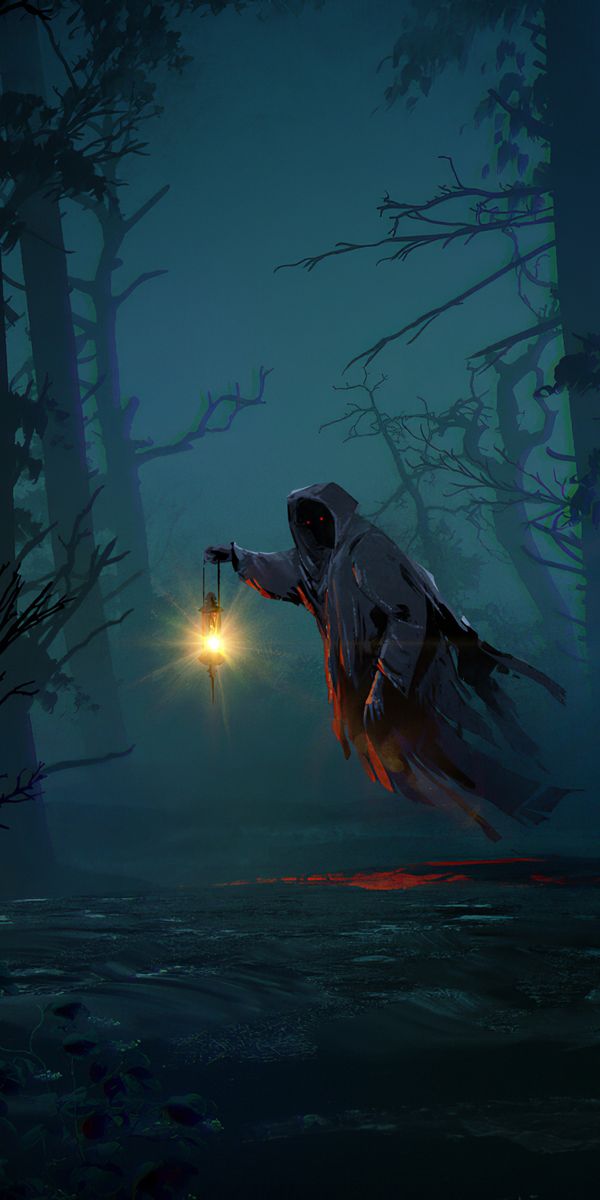 Desktop wallpaper: Dark, Ghost, Cloak, Forest, Lantern, Night 4K free