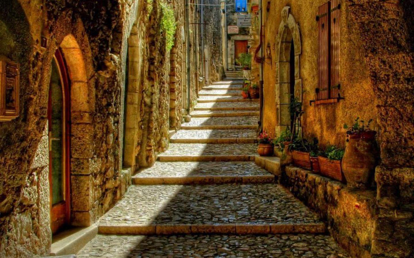 Download mobile wallpaper Old, Stairs, Street, Cobblestone, Man Made for free.