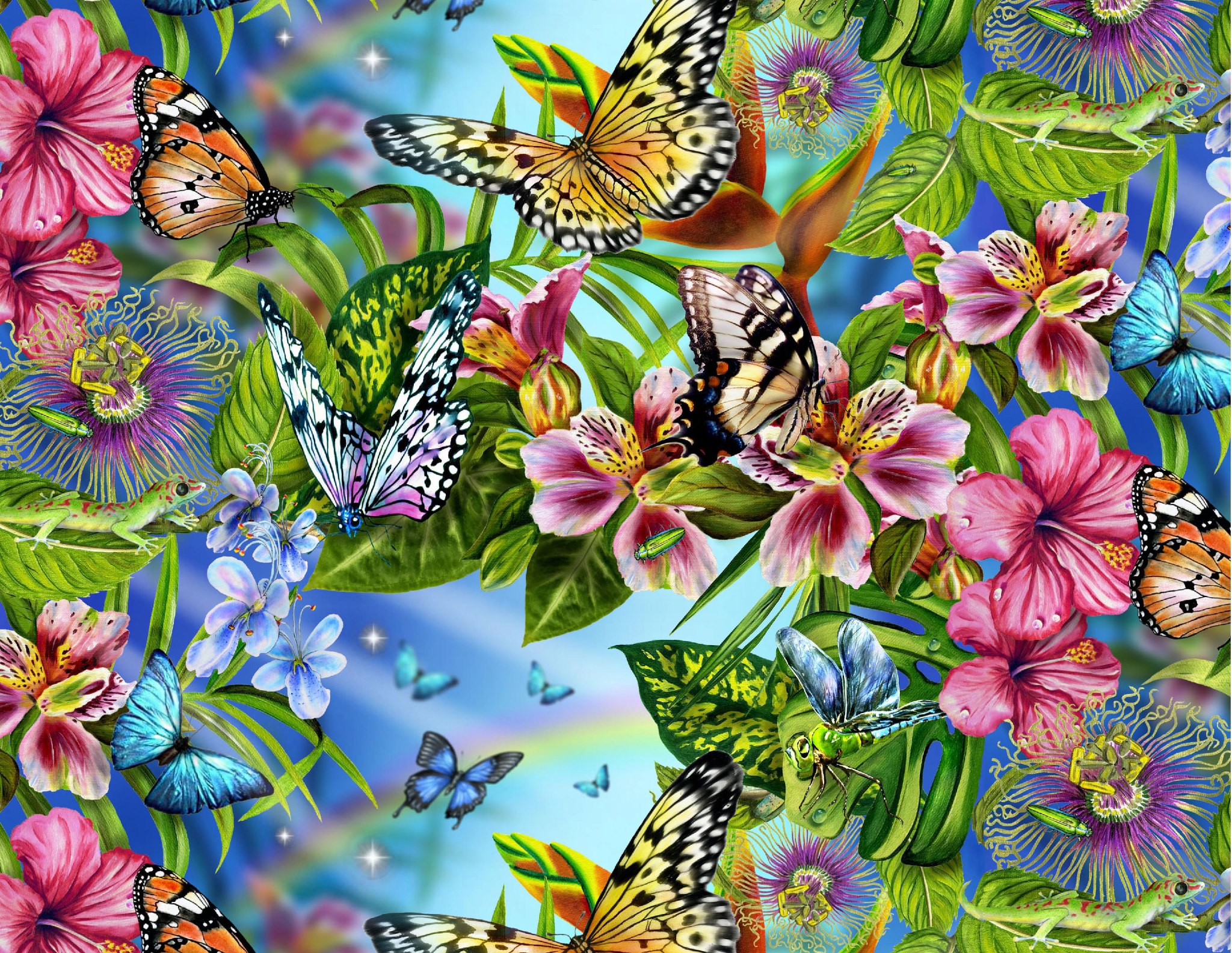 Скачать картинку Цветок, Бабочка, Красочный, Весна, Художественные в телефон бесплатно.