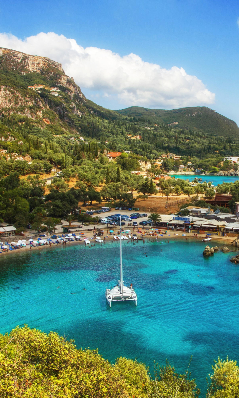 Handy-Wallpaper Strand, Boot, Griechenland, Menschengemacht, Korfu kostenlos herunterladen.