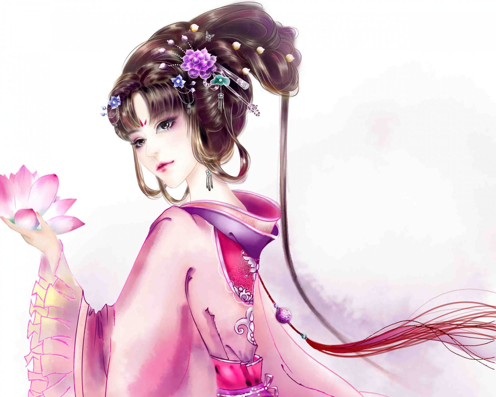 Download mobile wallpaper Fantasy, Lotus, Flower, Women for free.