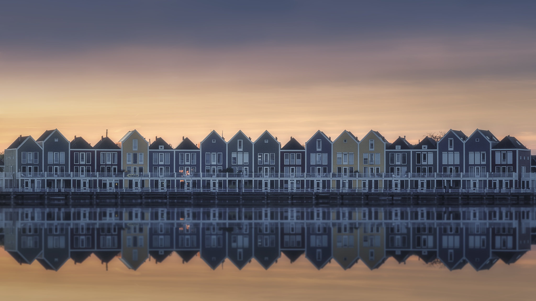 Download mobile wallpaper Cities, Architecture, City, Reflection, House, River, Netherlands, Man Made, Houten for free.