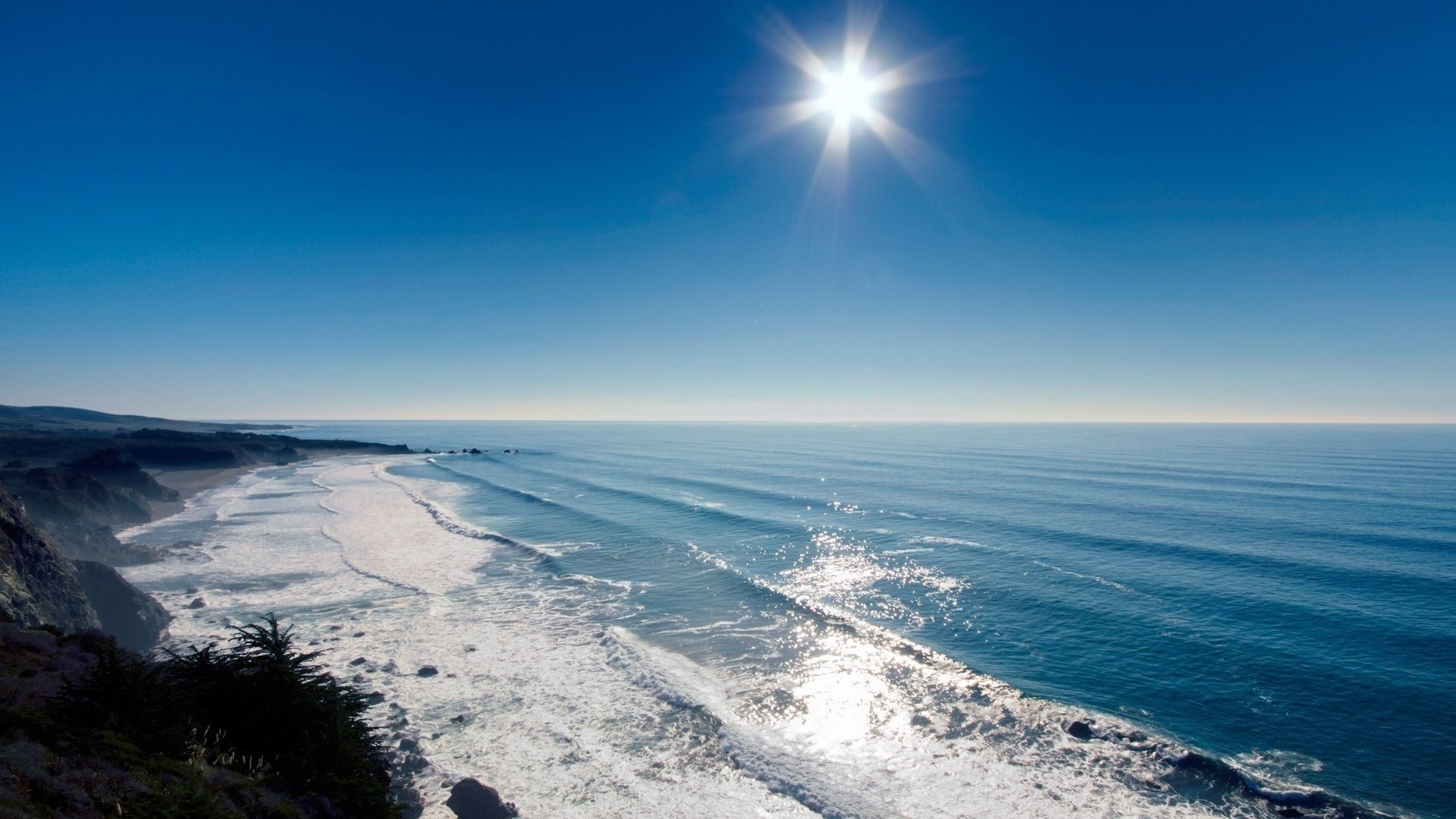 Скачать обои бесплатно Солнце, Волны, Пейзаж, Море картинка на рабочий стол ПК
