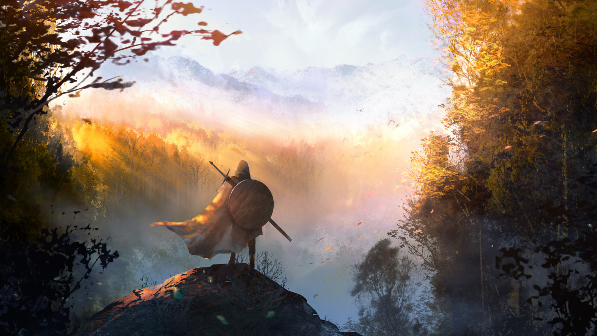 Free download wallpaper Fantasy, Forest, Shield, Warrior, Sword on your PC desktop