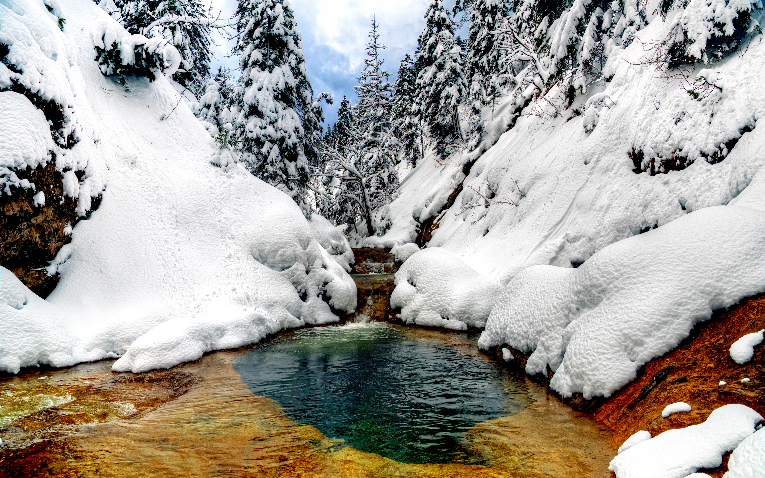Laden Sie das Winter, Wasser, Schnee, Baum, Gebirge, Strom, Erde/natur-Bild kostenlos auf Ihren PC-Desktop herunter