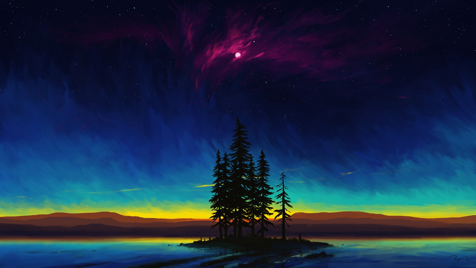 Free download wallpaper Landscape, Nature, Sky, Night, Artistic on your PC desktop