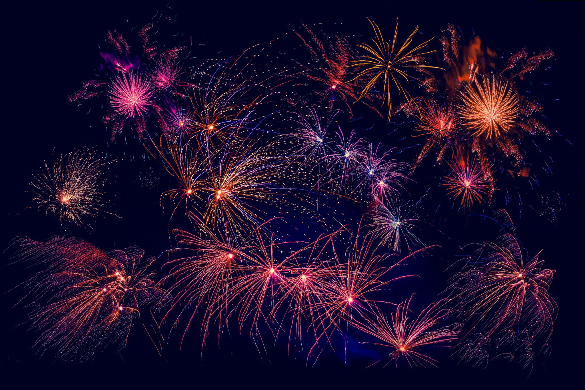 Download mobile wallpaper Sky, Night, Light, Colorful, Fireworks, Photography for free.