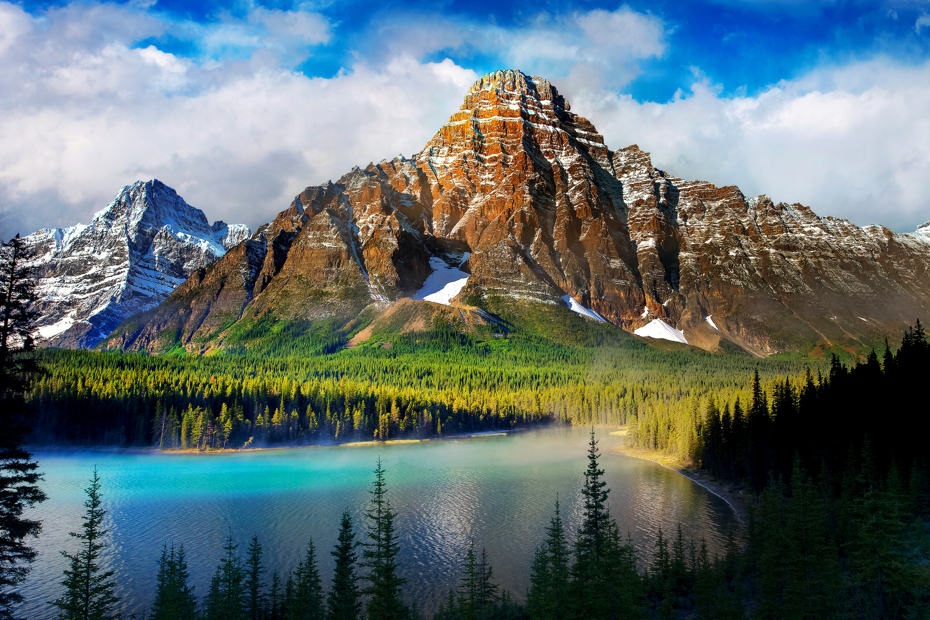 無料モバイル壁紙雪, 山岳, 水, 湖, 森, 自然, 山, 地球, 風景をダウンロードします。