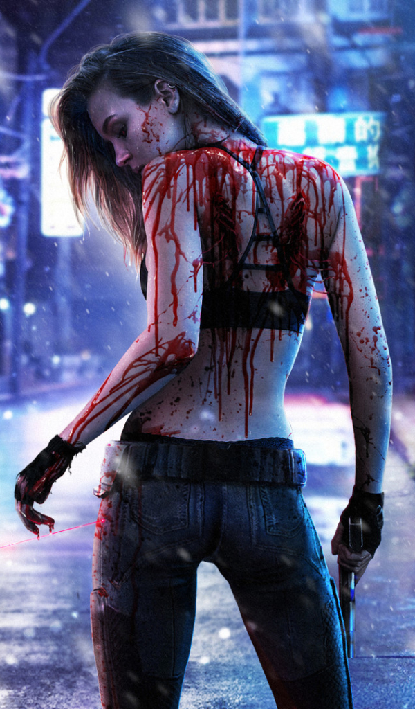Download mobile wallpaper Blood, Cyberpunk, Video Game, Gun, Cyberpunk 2077 for free.
