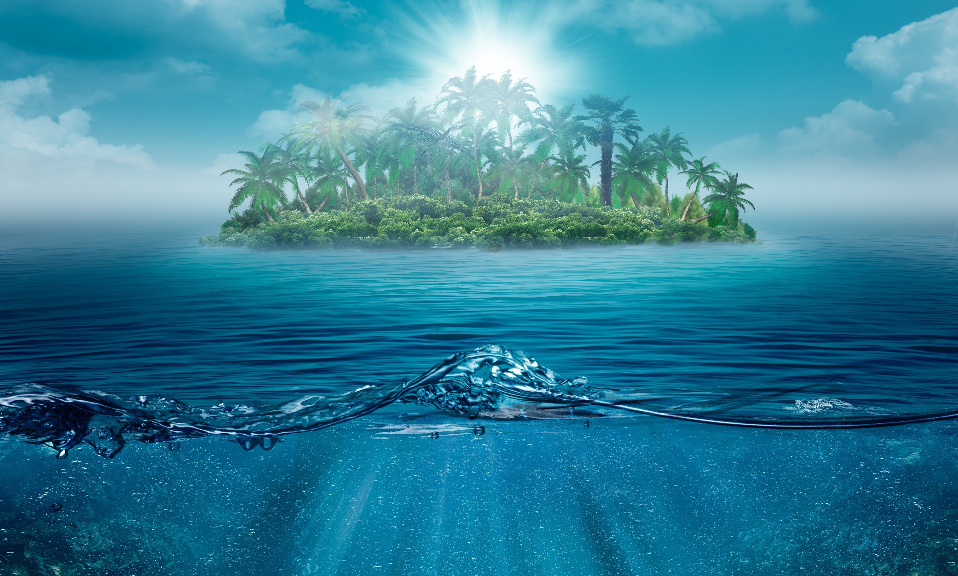 Laden Sie das Sea, Waves, Landschaft, Palms-Bild kostenlos auf Ihren PC-Desktop herunter