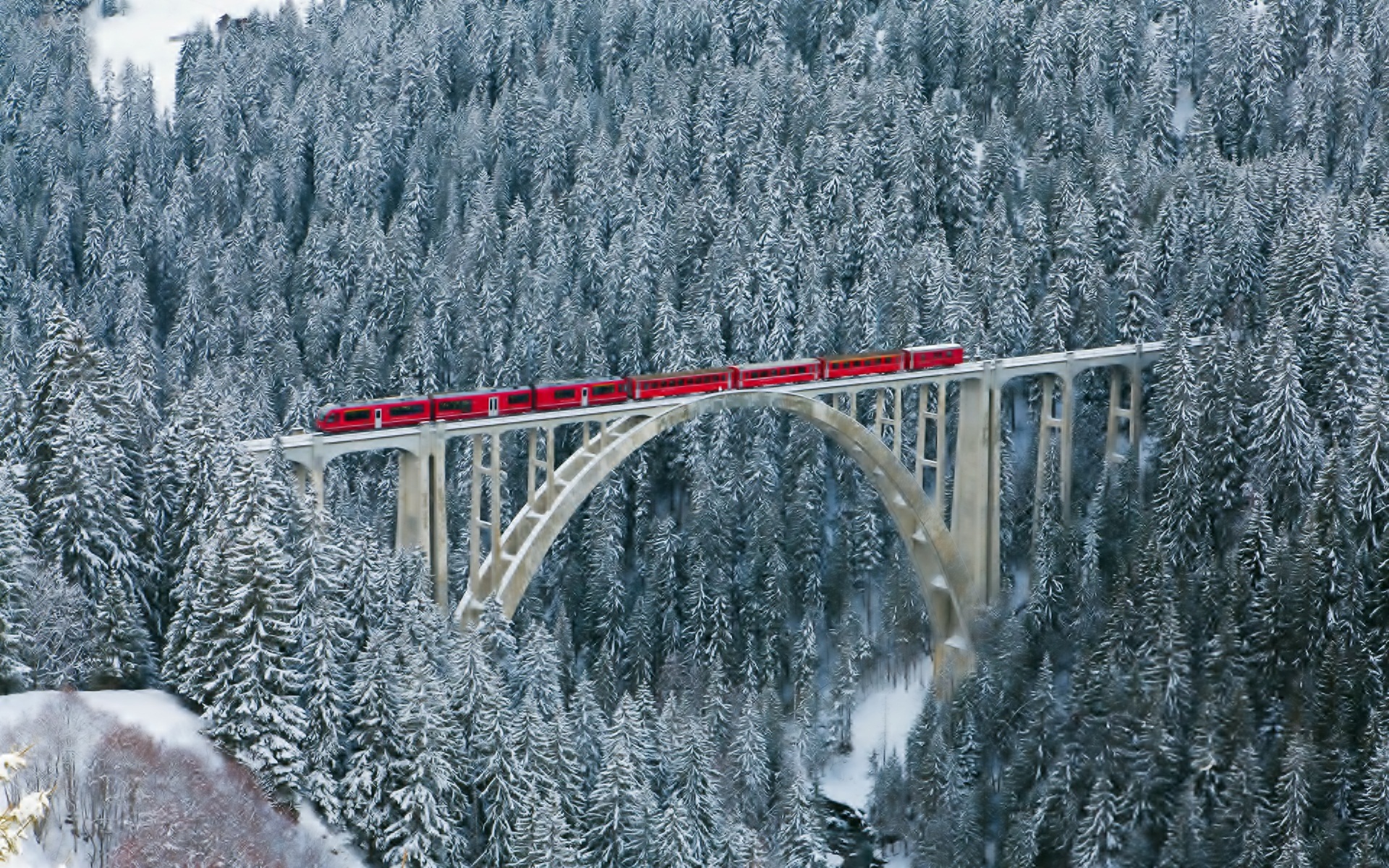 Скачать обои бесплатно Мосты, Швейцария, Поезд, Сделано Человеком, Виадук Лангвизер картинка на рабочий стол ПК