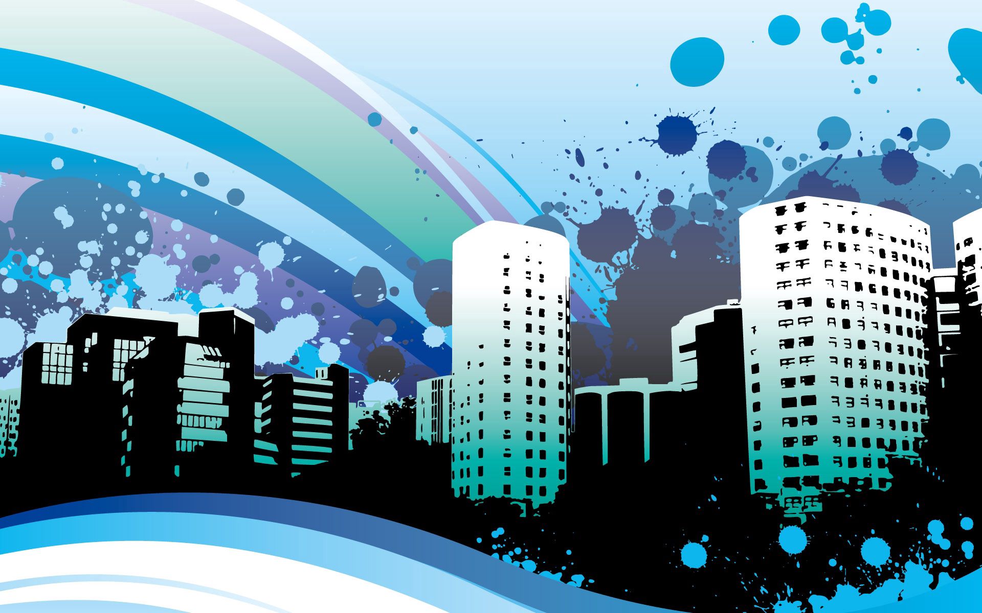 Free download wallpaper Rainbow, City, Building, Paint, Vector on your PC desktop