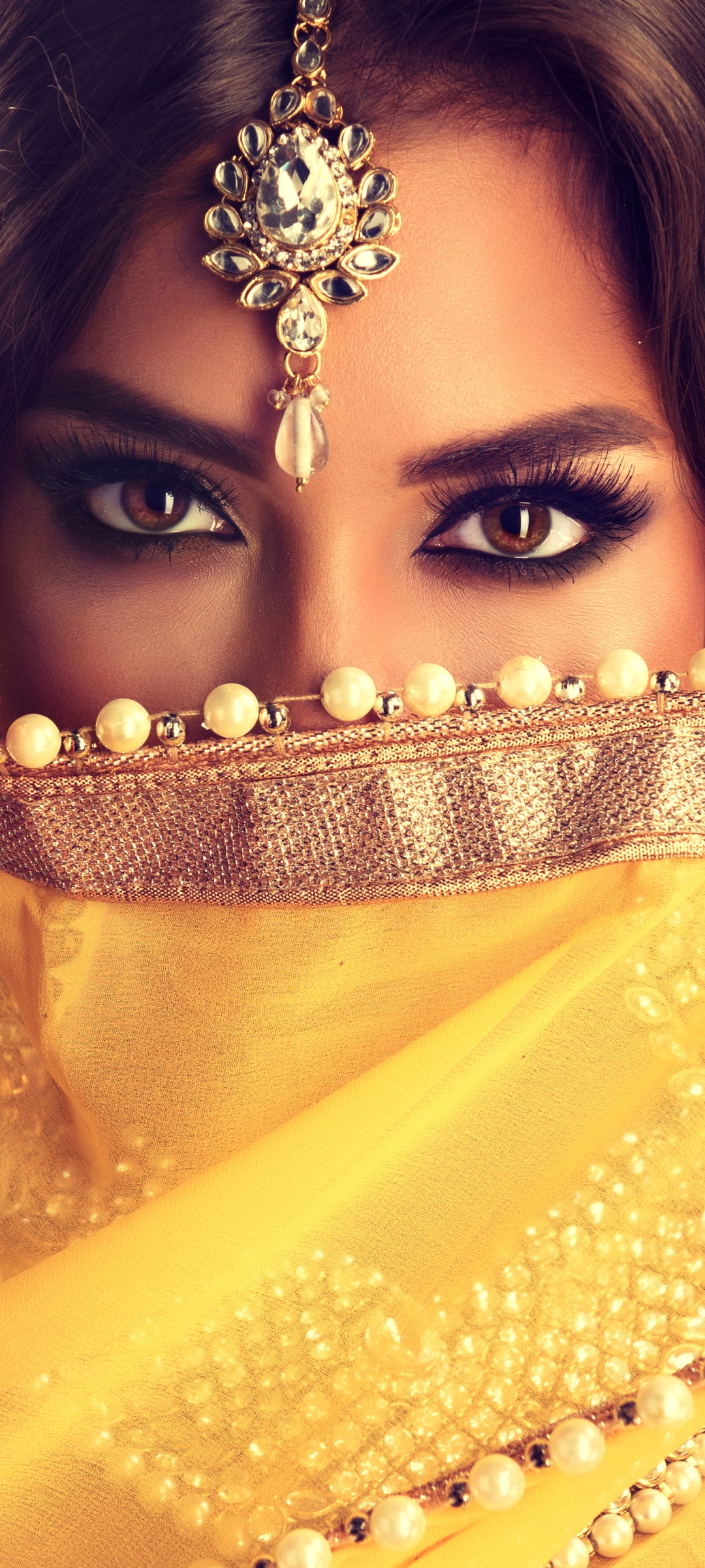 Download mobile wallpaper Jewelry, Face, Brunette, Model, Women, Indian, Brown Eyes for free.