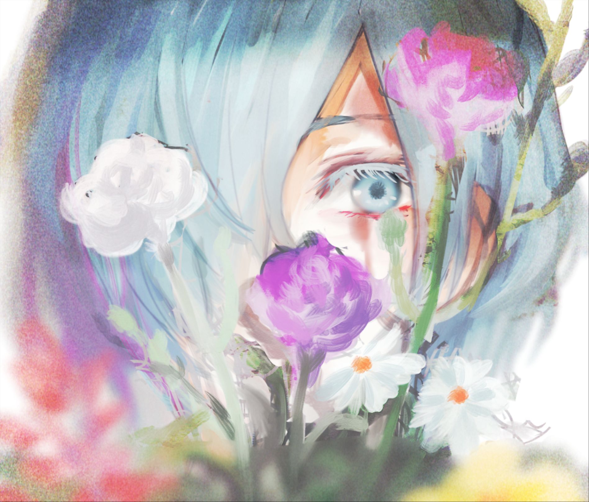 Download mobile wallpaper Anime, Flower, Blue Eyes, Blue Hair, Tokyo Ghoul, Touka Kirishima for free.