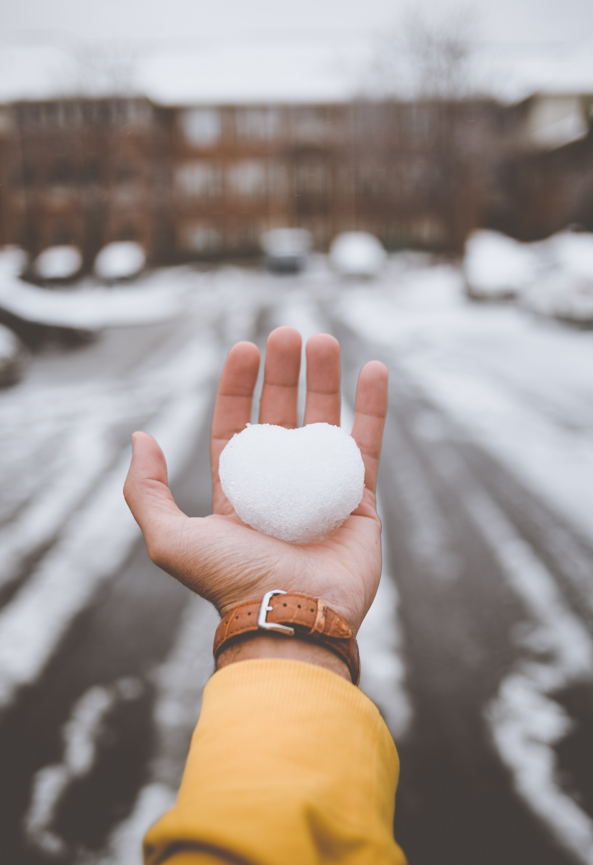 Download mobile wallpaper Hand, Snow, Winter, Heart, Love for free.