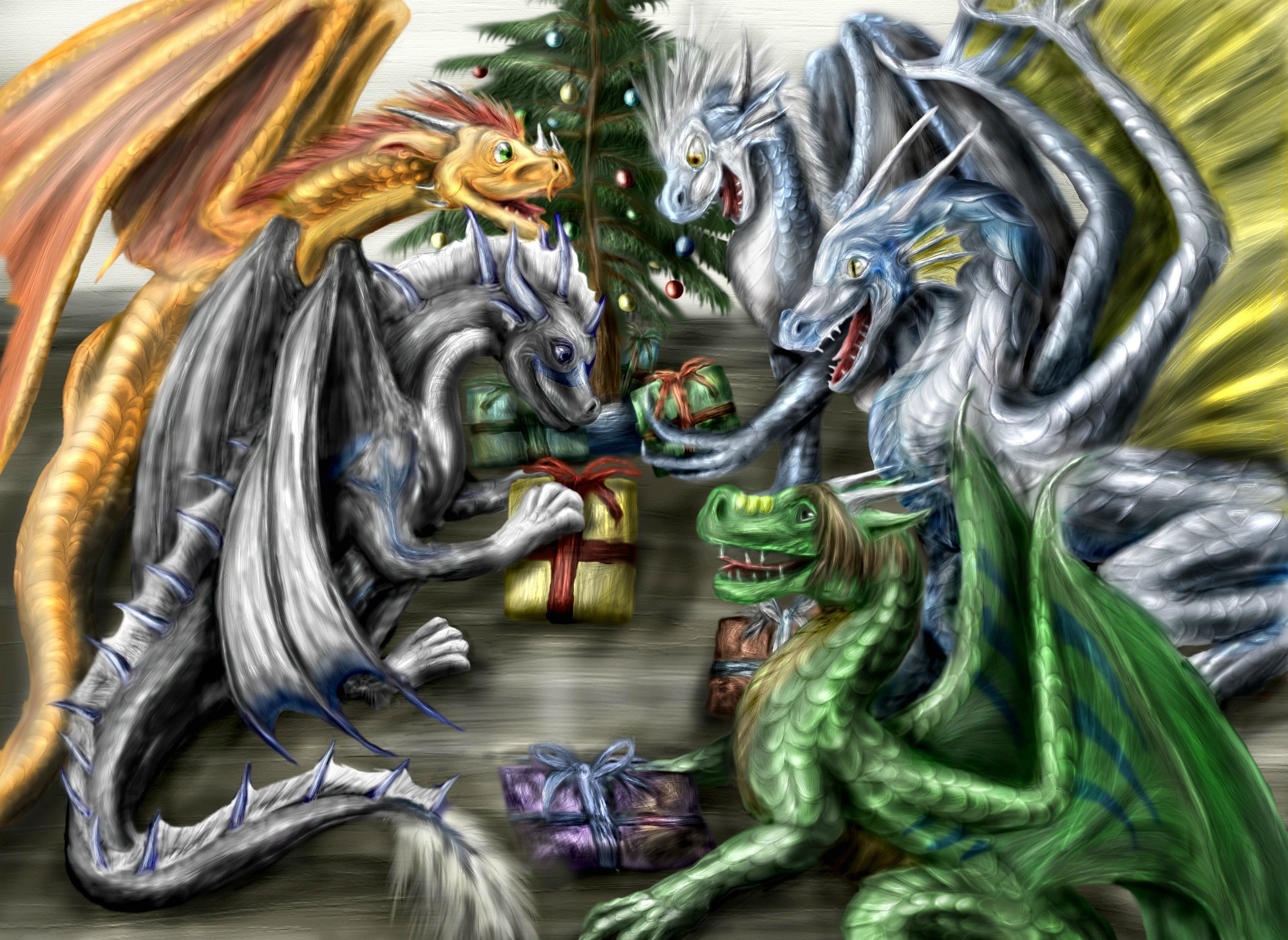 Free download wallpaper Christmas, Holiday, Dragon, Gift on your PC desktop