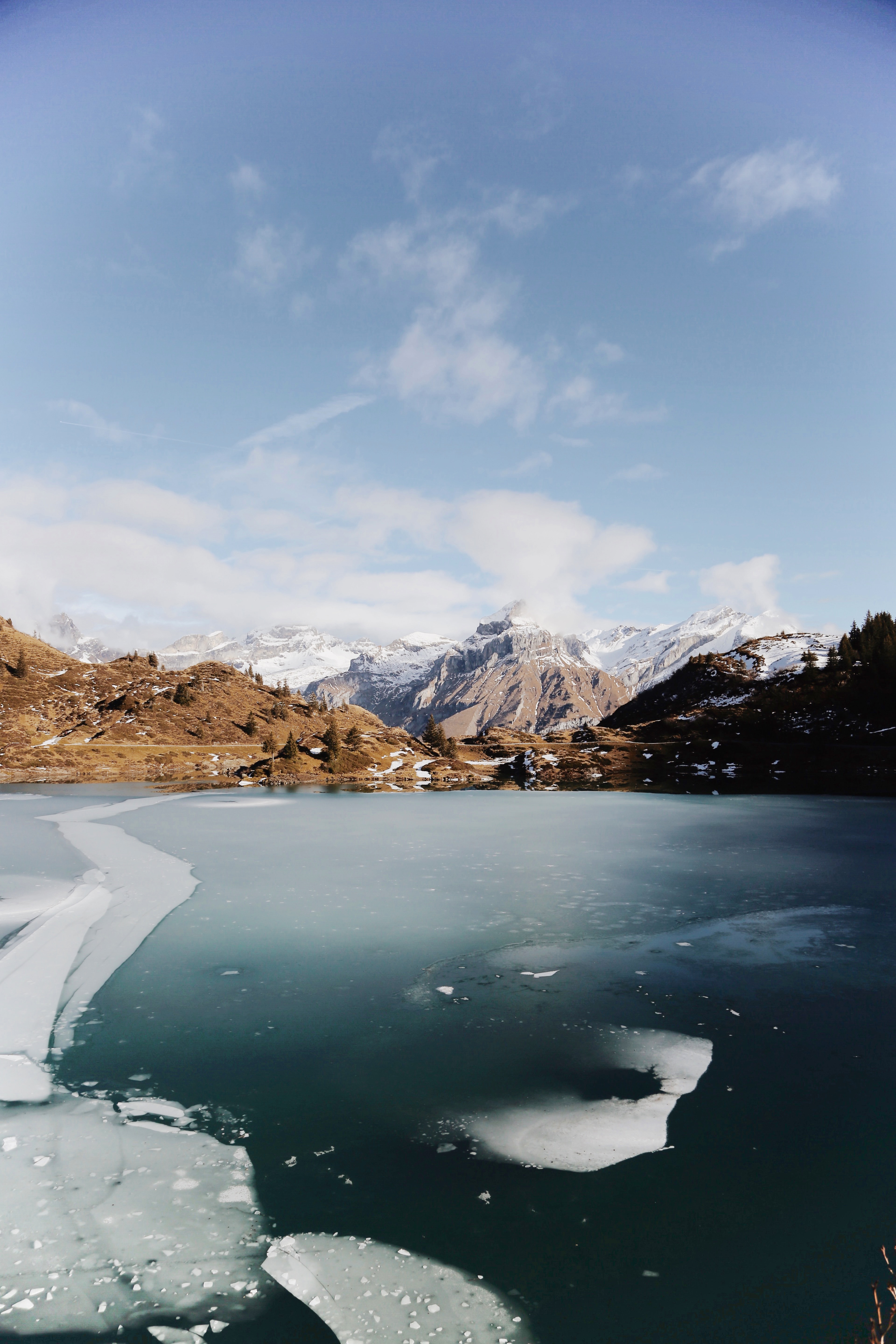 Download mobile wallpaper Lake, Mountains, Frozen, Ice, Nature, Landscape for free.