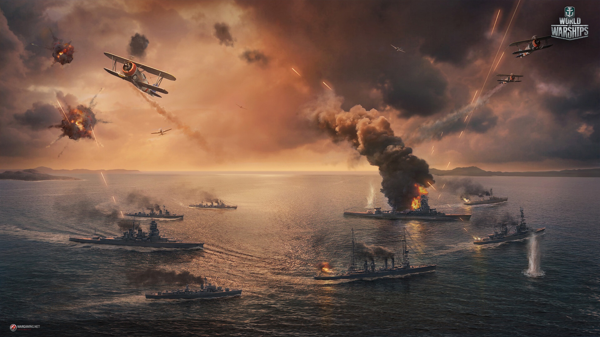 Download mobile wallpaper Battleship, Battle, Aircraft, Video Game, Warship, Warplane, World Of Warships, Warships for free.