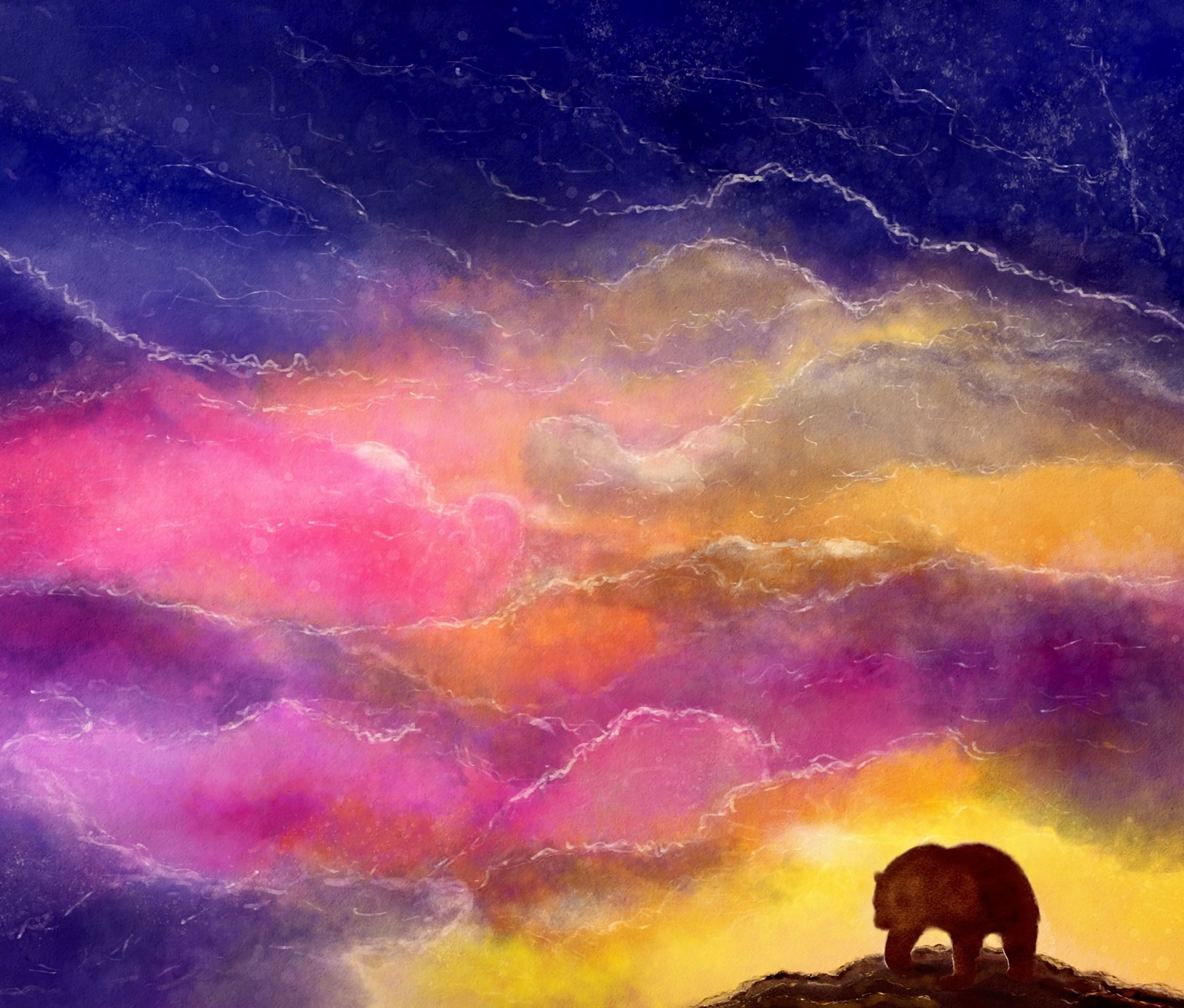 Free HD art, bear, sky, multicolored, motley