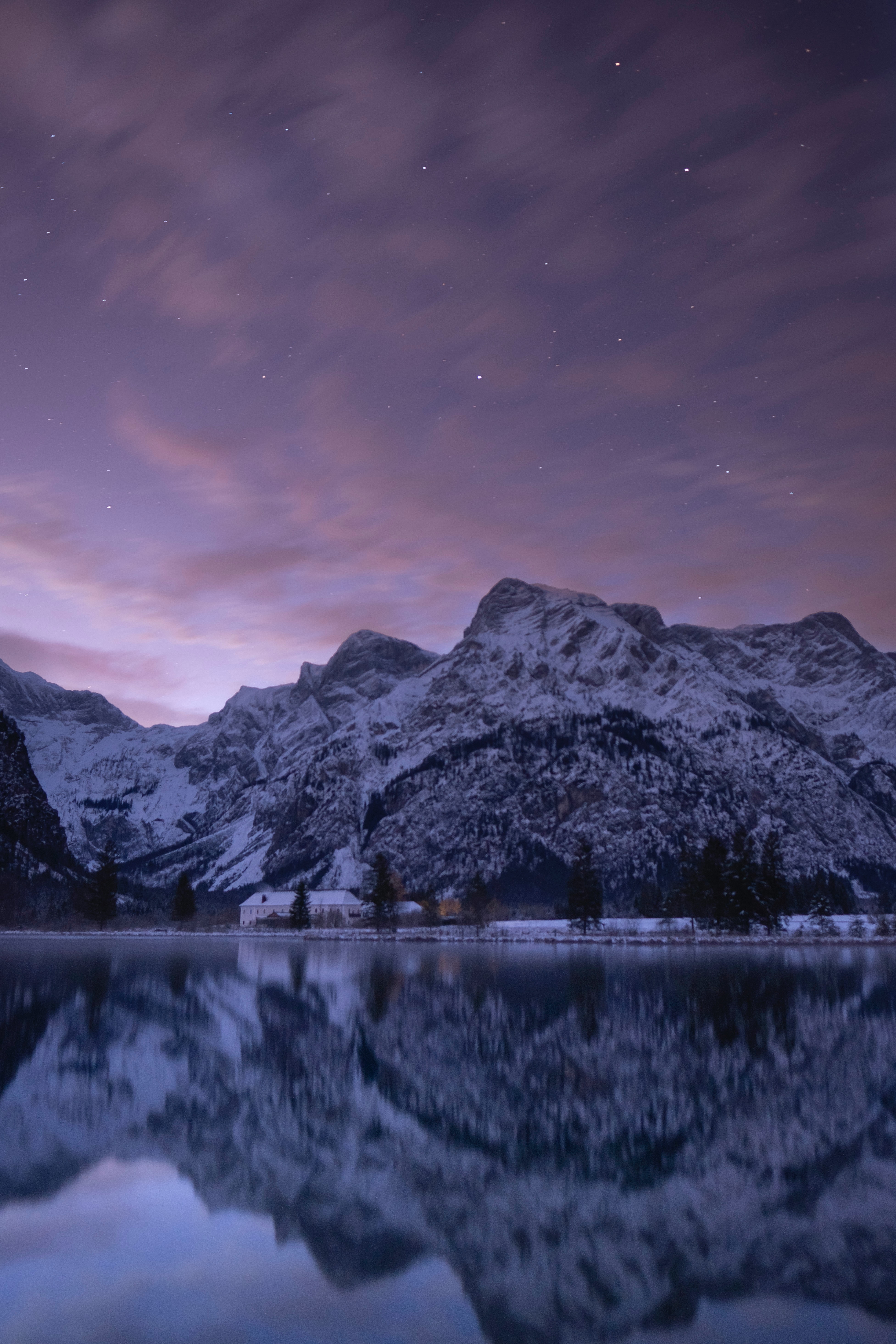 無料モバイル壁紙山脈, 湖, 自然, 反射, 薄明, 夕暮れ, 風景をダウンロードします。