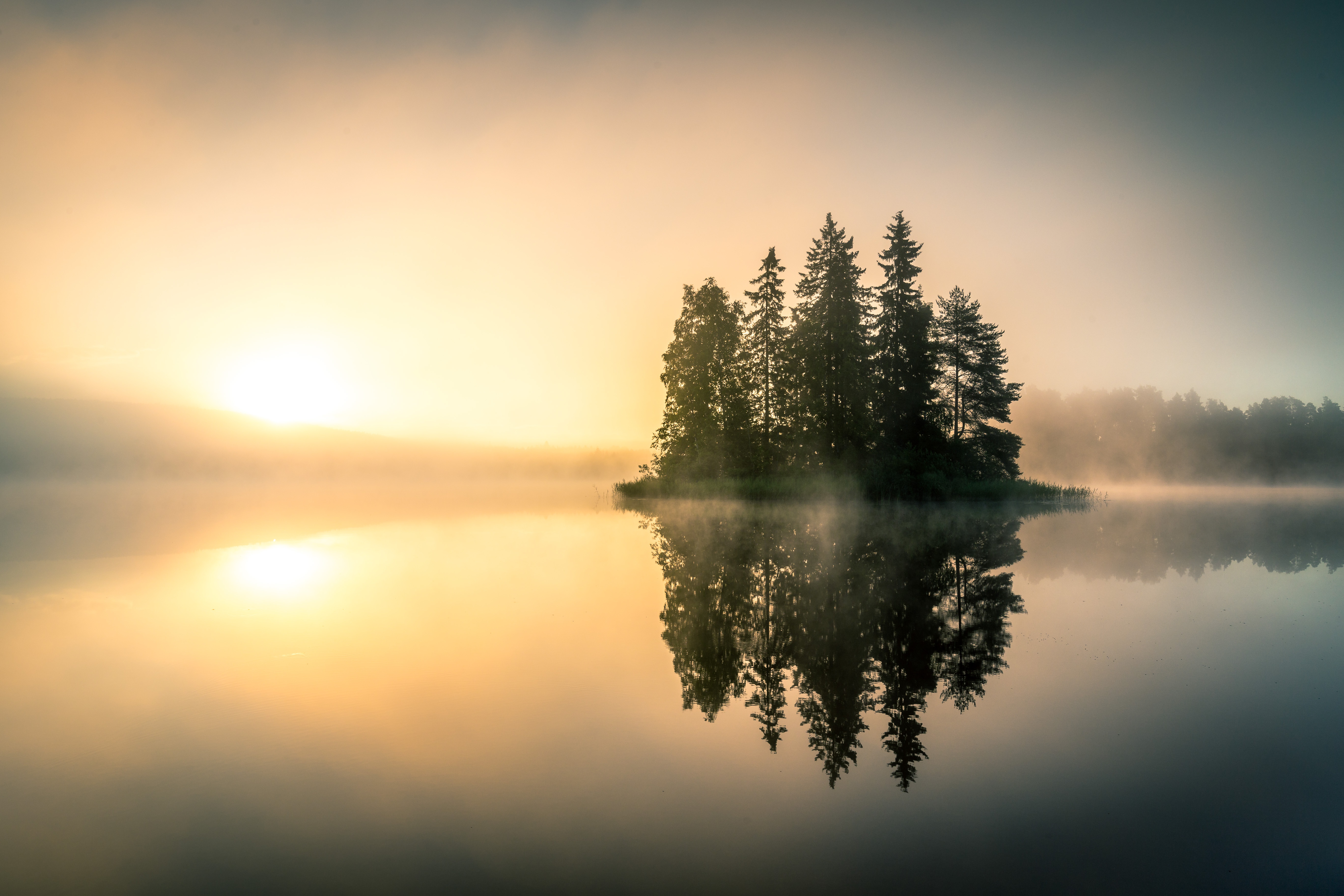 Free download wallpaper Nature, Lake, Reflection, Fog, Sunrise, Earth on your PC desktop