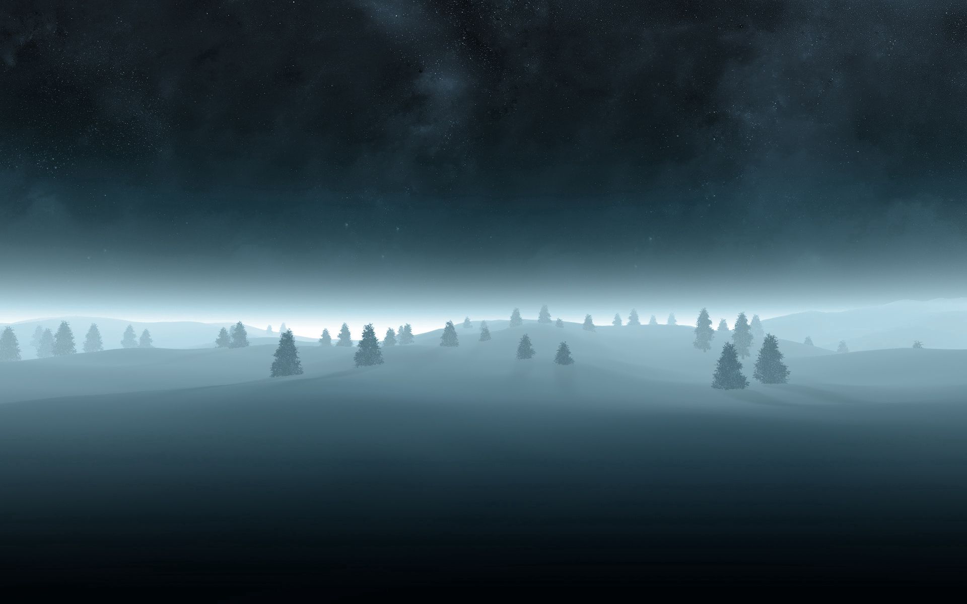 gloomy, nature, trees, snow, fog, outlines, darkness, ate