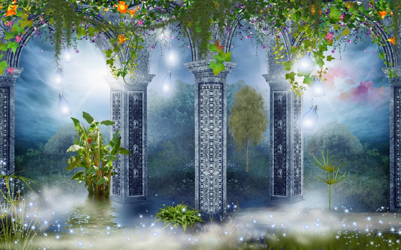Free download wallpaper Landscape, Water, Flower, Artistic on your PC desktop