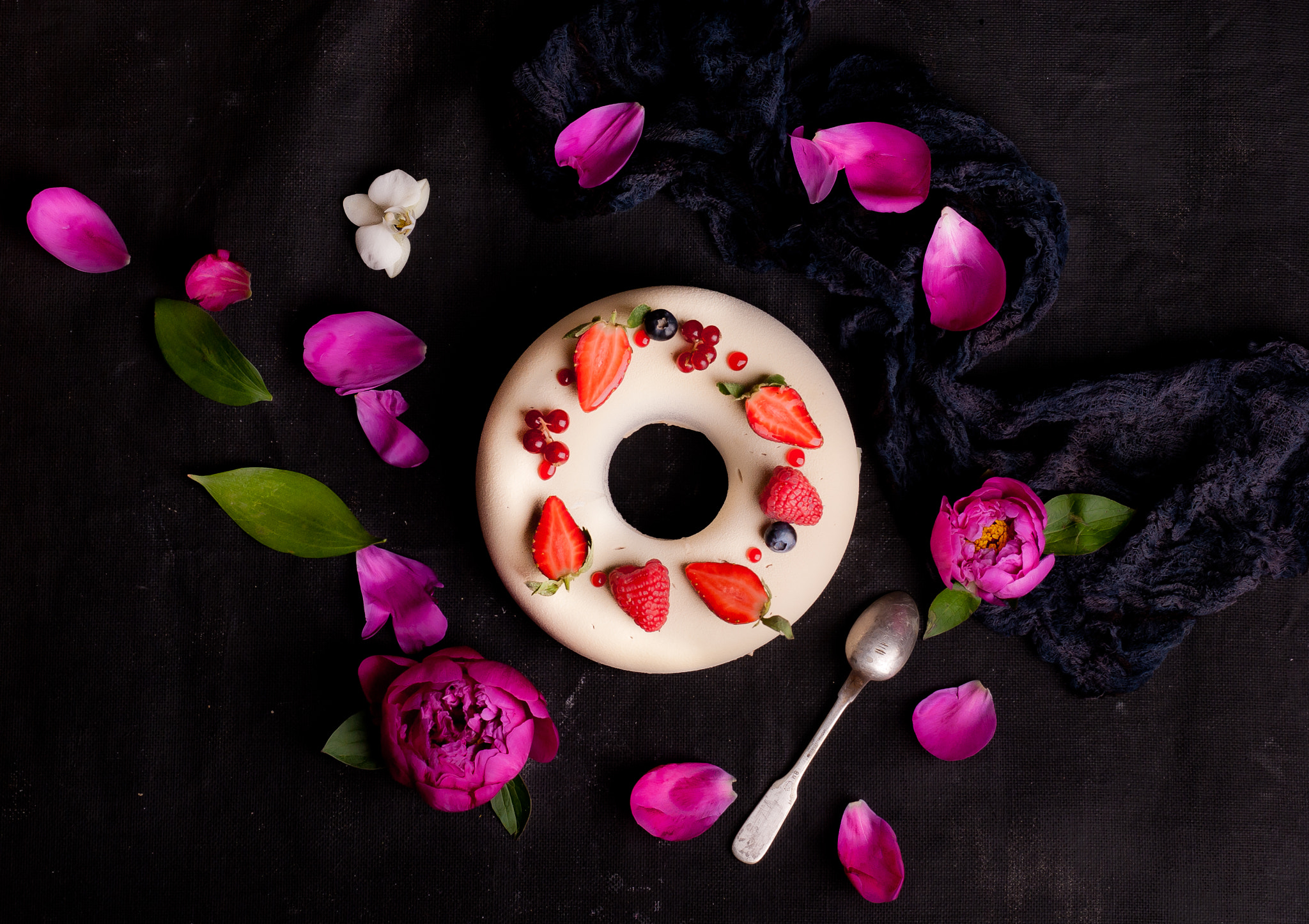 Download mobile wallpaper Food, Still Life, Flower, Sweets, Doughnut for free.