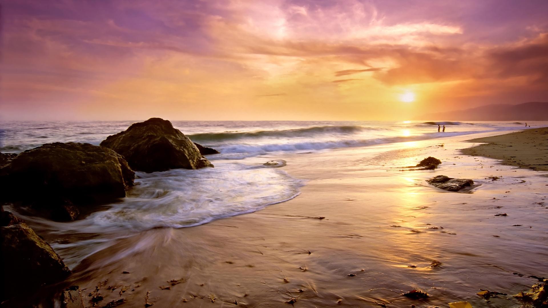 Free download wallpaper Nature, Water, Sunset, Beach, Sand, Ocean, Earth, Wave on your PC desktop