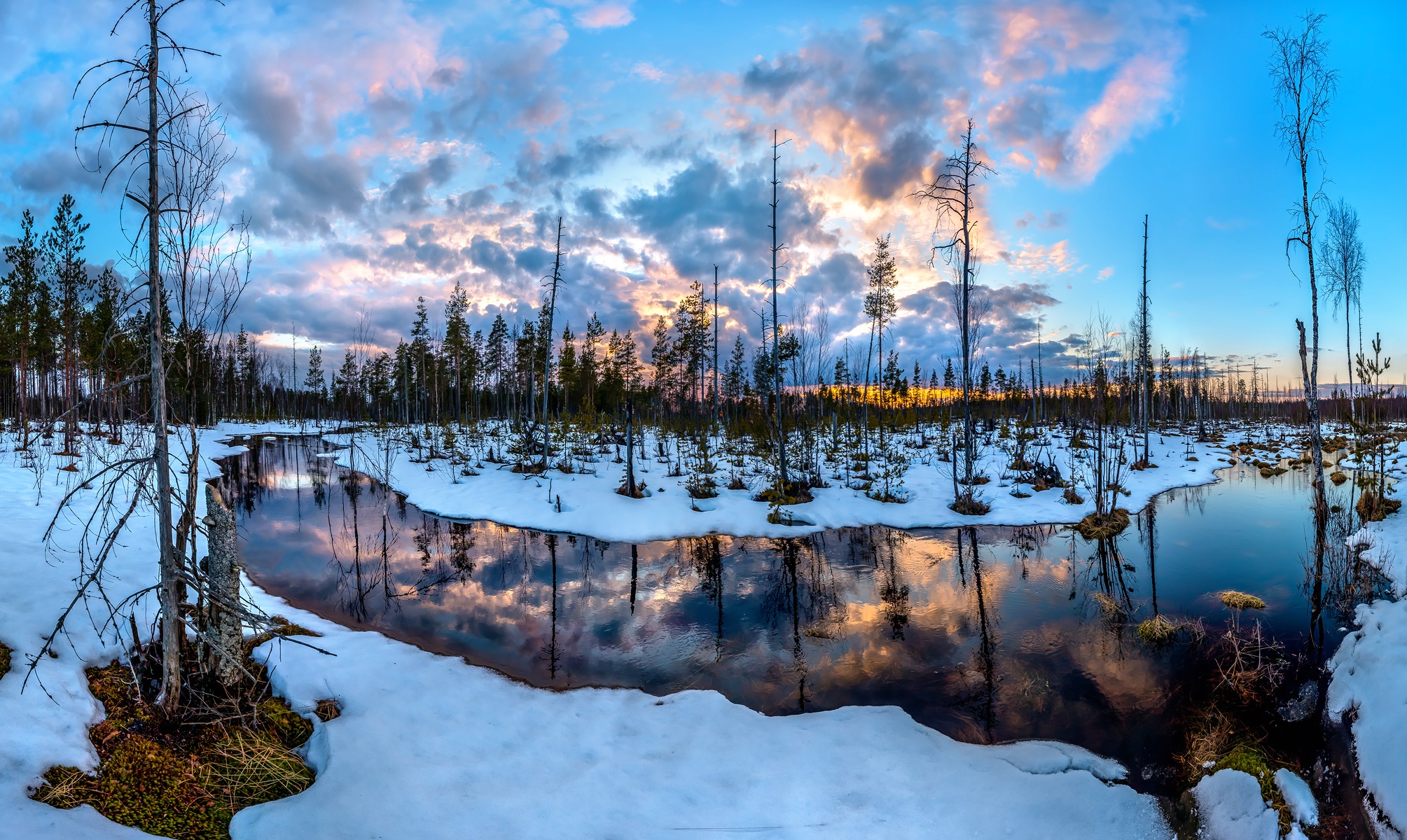 Скачать картинку Зима, Природа, Река, Облака, Снег, Отражение, Земля/природа в телефон бесплатно.