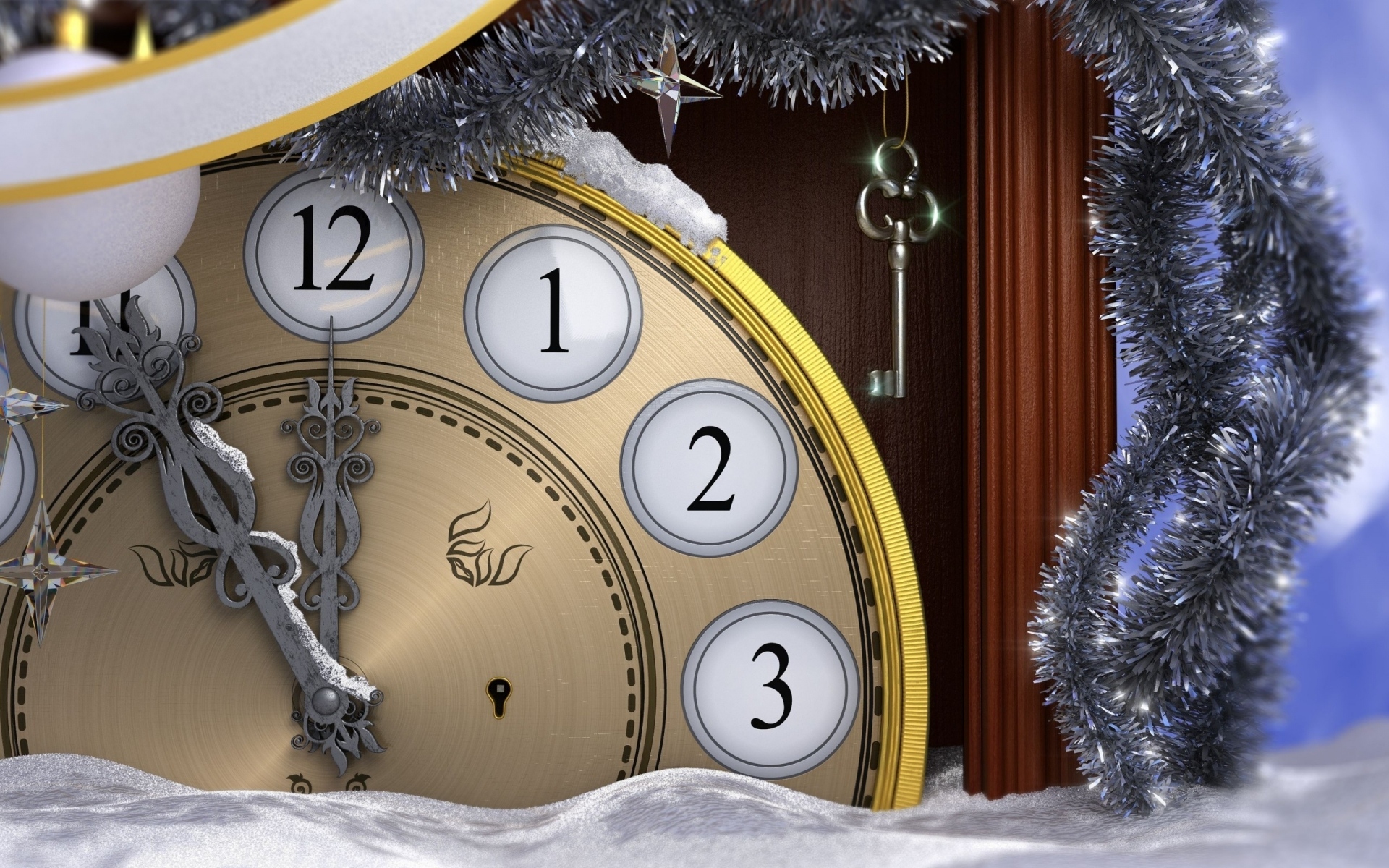 874139 завантажити картинку новий рік, прикраса, свято, різдво, годинник, ключ - шпалери і заставки безкоштовно
