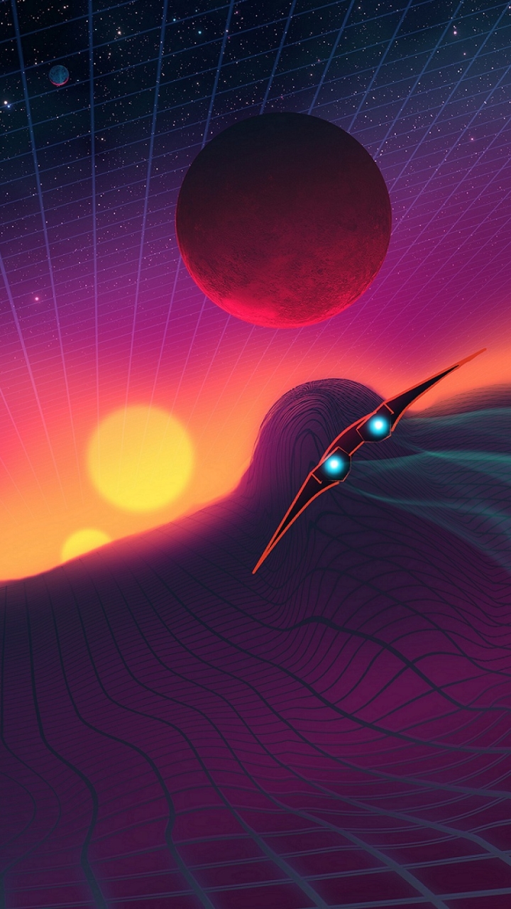 Download mobile wallpaper Planet, Sci Fi, Spaceship, Retro Wave for free.