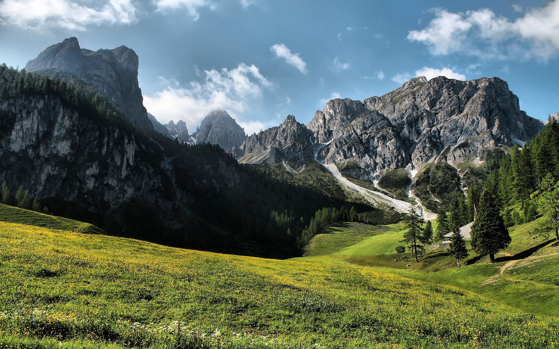 glade, day, mountains, green, landscape, nature, summer, polyana HD wallpaper