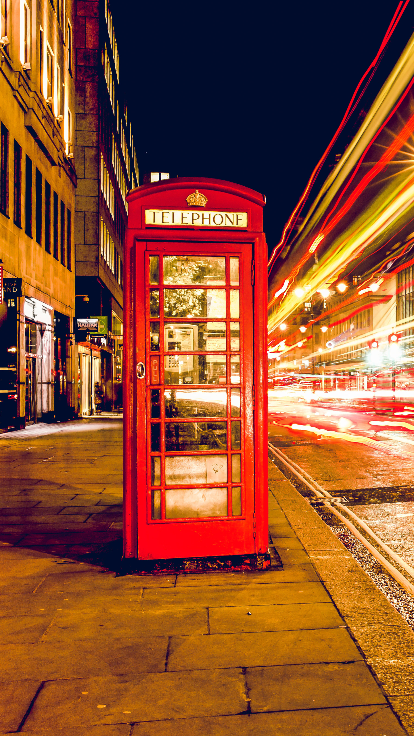 Download mobile wallpaper Night, Light, Photography, Time Lapse, Telephone Booth for free.