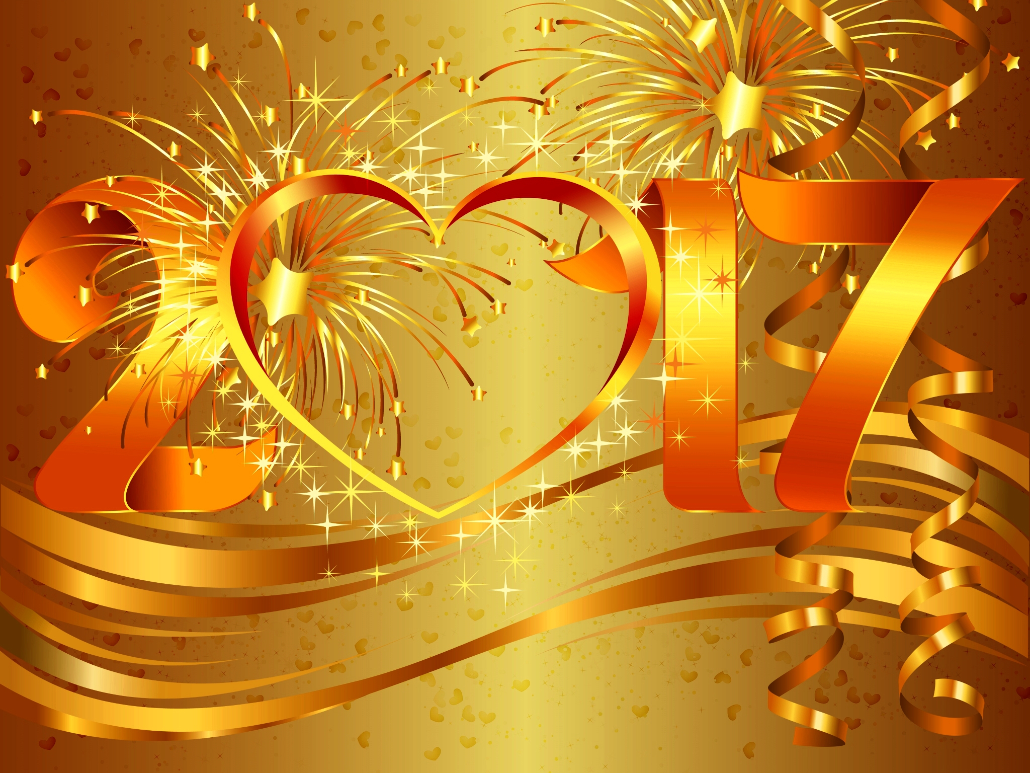Download mobile wallpaper New Year, Holiday, Golden, Fireworks, New Year 2017 for free.