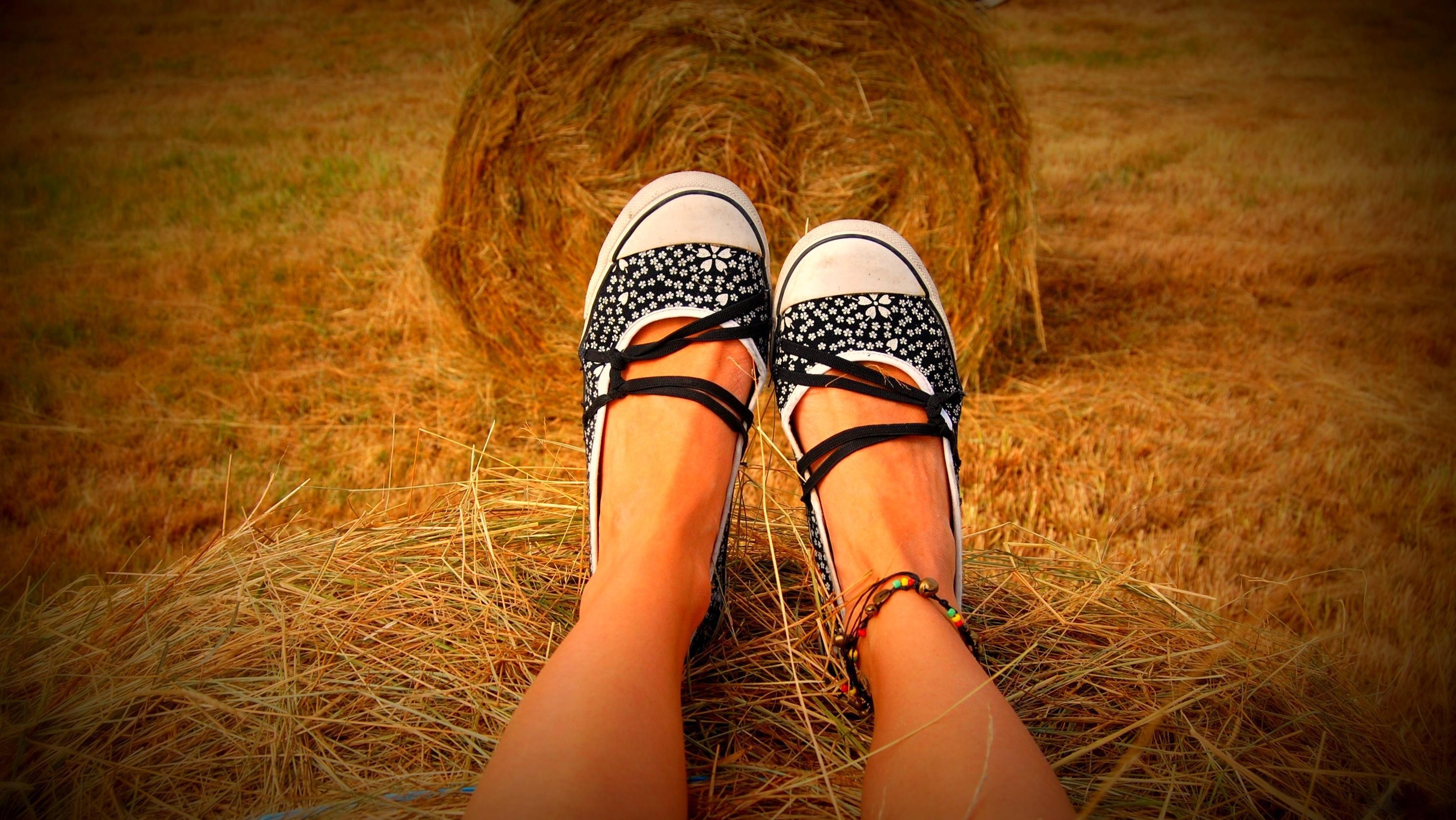grass, miscellanea, miscellaneous, sit, legs, footwear, hay