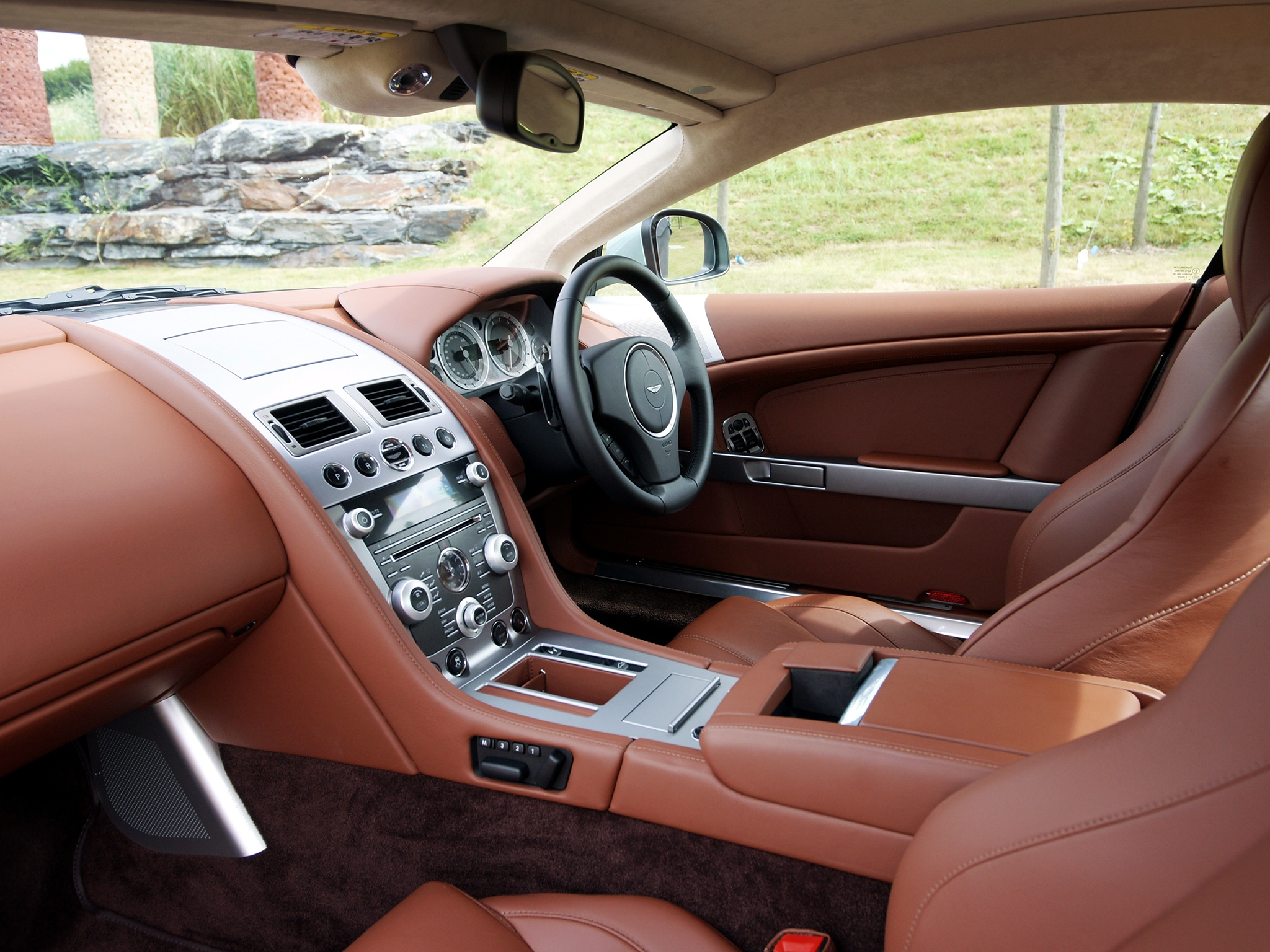 steering wheel, skin, salon, leather, interior, aston martin, cars, brown, rudder, speedometer, db9, 2010