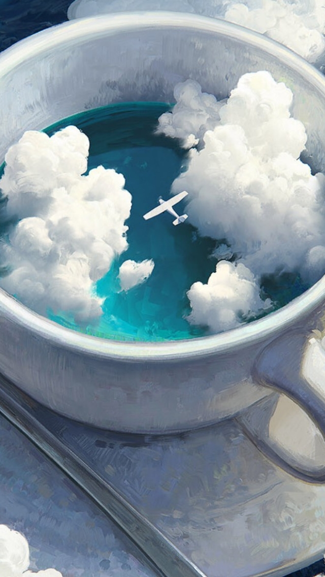 Download mobile wallpaper Airplane, Artistic, Cloud, Surreal, Tea Cup for free.