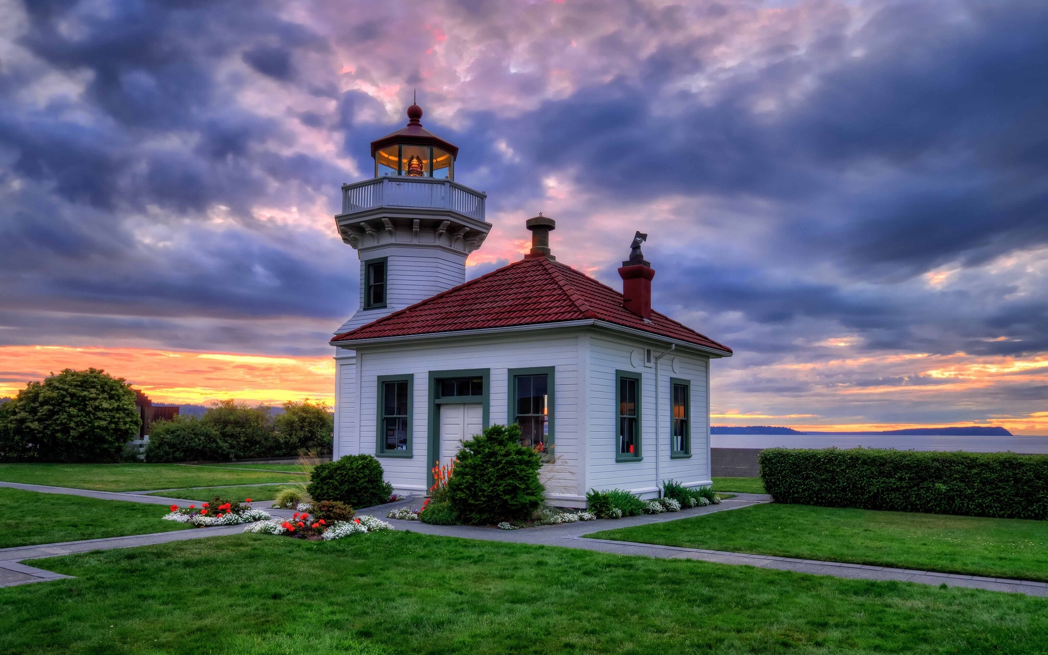 man made, lighthouse, coast, sunset, washington