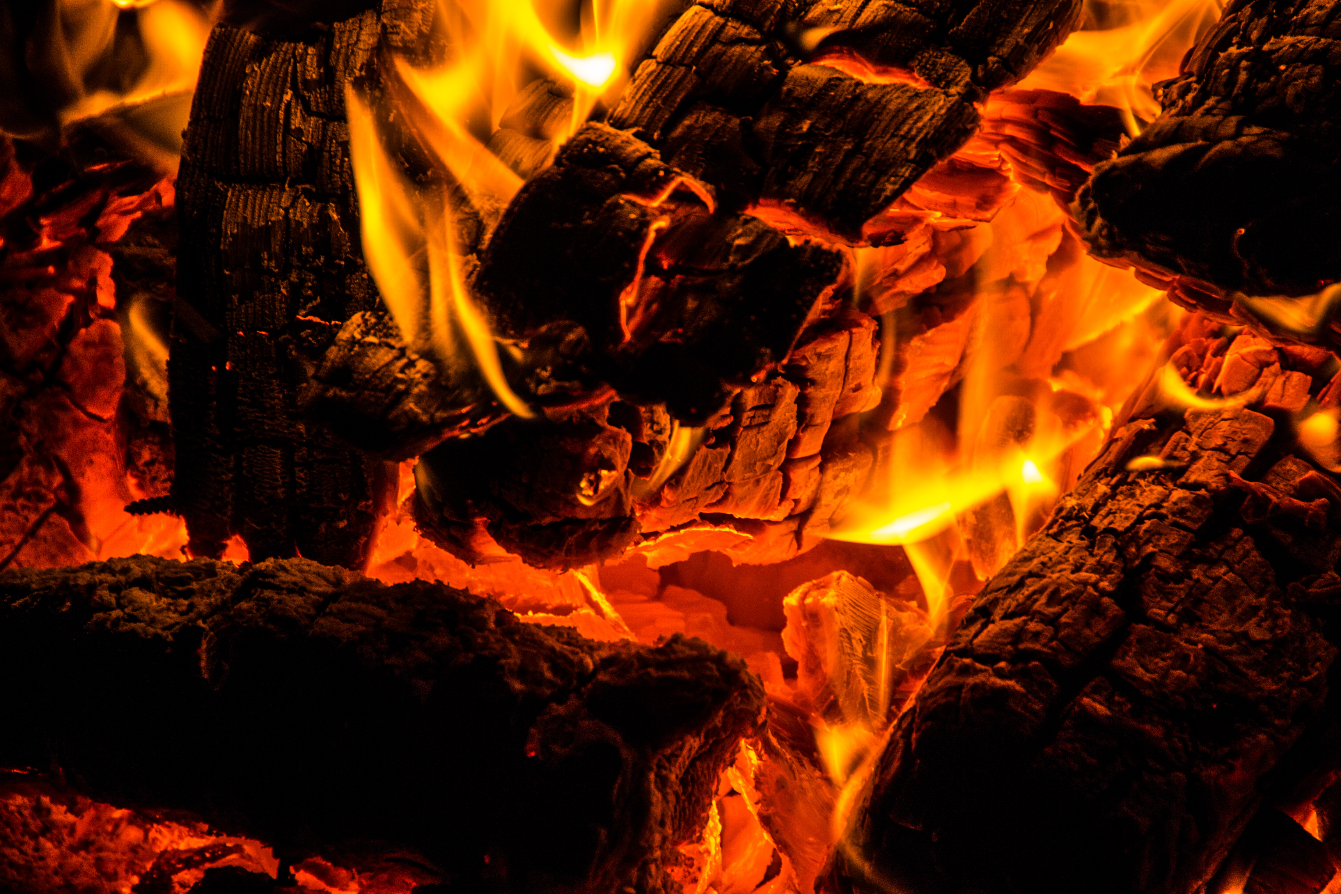 bonfire, fire, coals, dark, flame