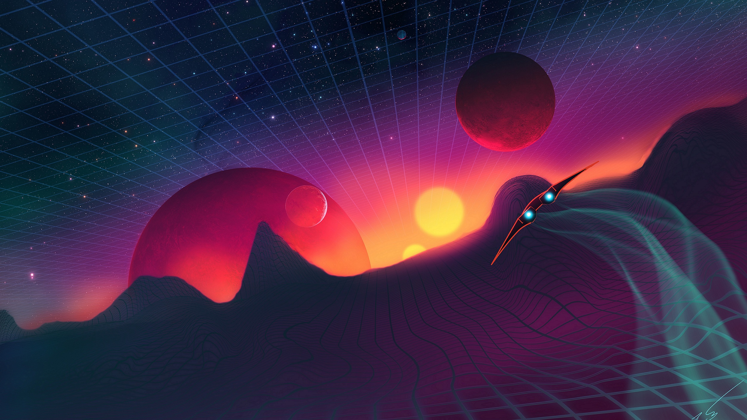 Download mobile wallpaper Planet, Sci Fi, Spaceship, Retro Wave for free.