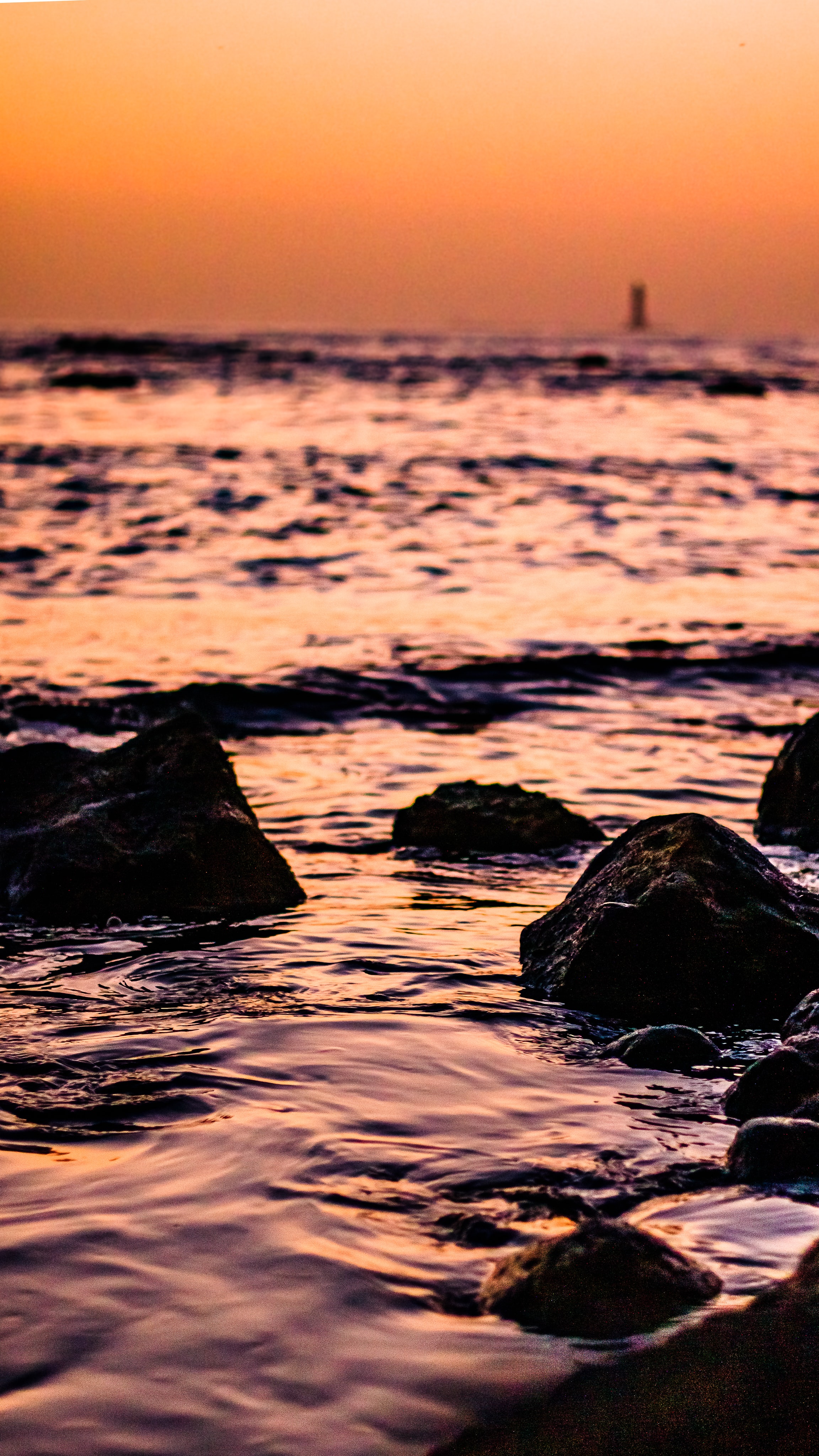 Desktop FHD nature, water, sunset, stones, waves