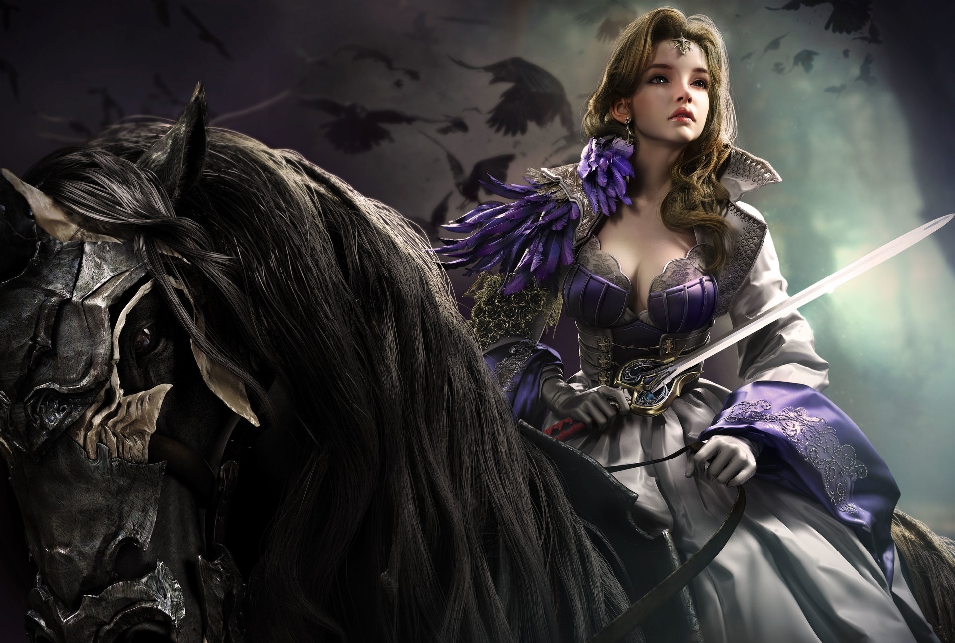 Free download wallpaper Fantasy, Horse, Brunette, Women Warrior, Woman Warrior on your PC desktop