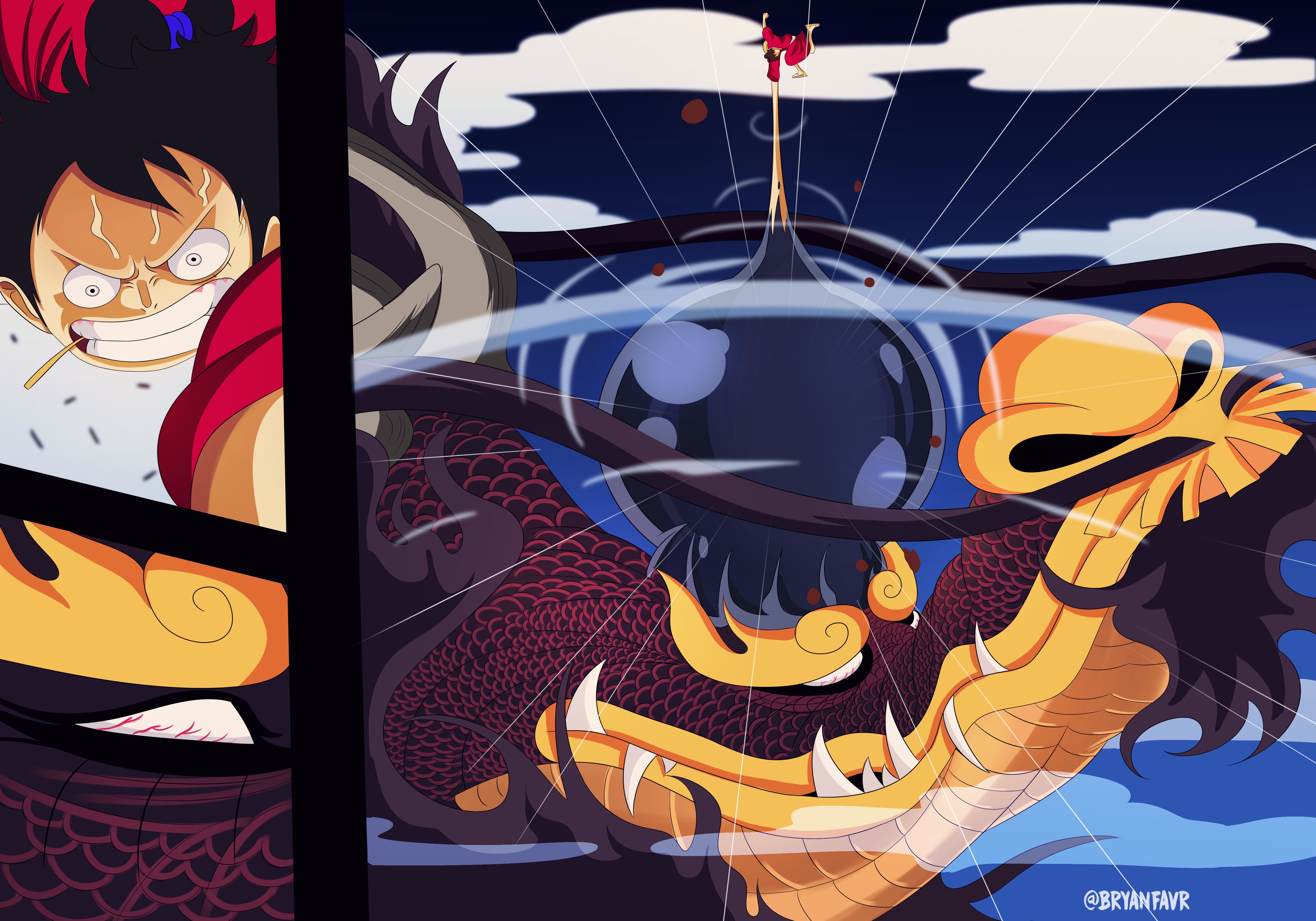 Free download wallpaper Anime, One Piece, Monkey D Luffy, Kaido (One Piece) on your PC desktop