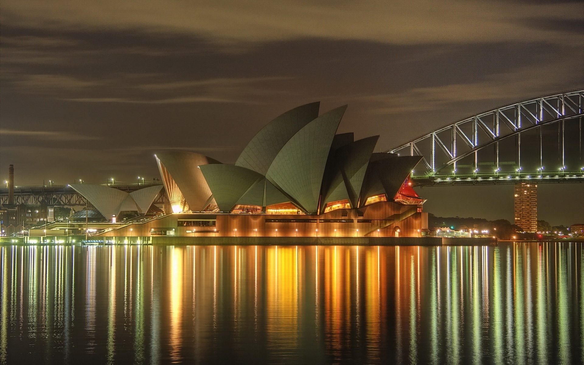 Скачать обои бесплатно Сидней (Sydney), Города, Архитектура, Ночь, Пейзаж, Море картинка на рабочий стол ПК