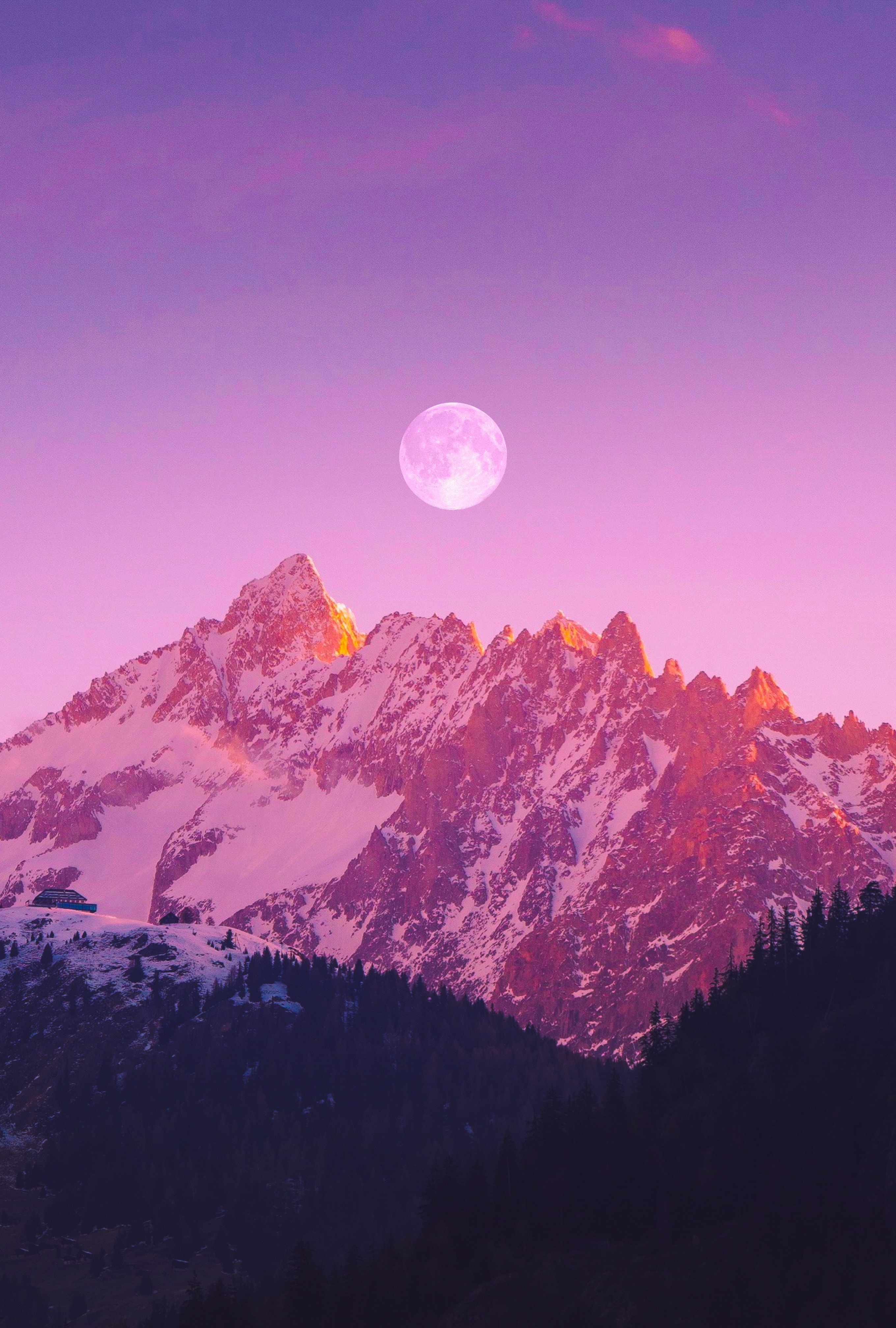 Free download wallpaper Mountains, Nature, Night, Violet, Landscape, Purple, Moon on your PC desktop